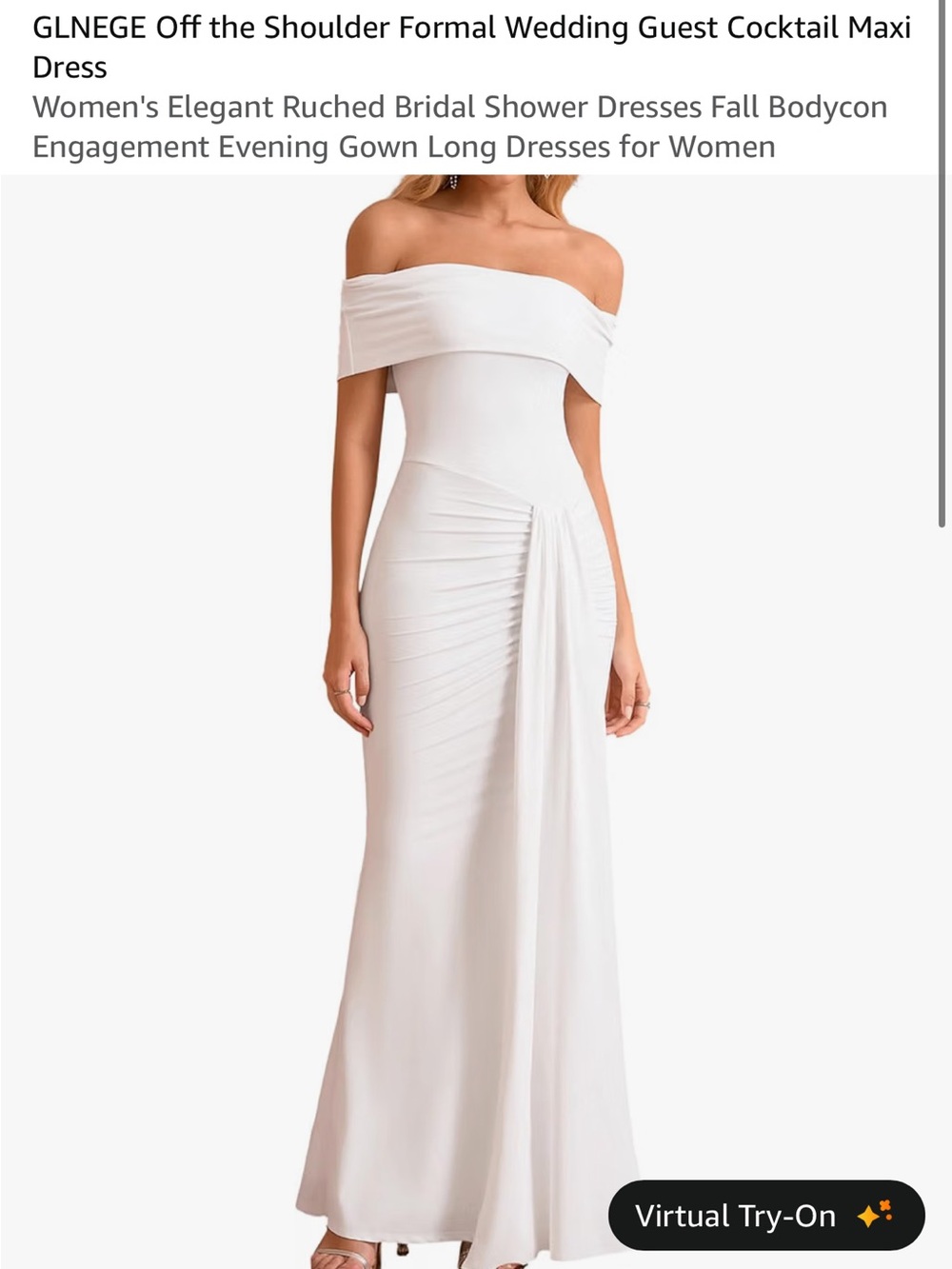 Off-the-Shoulder White Ruched Maxi Dress for Special Occasions